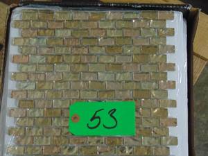 lot 53 image: 10 Sq. Ft. Jeffrey Court Infusion Gold Metallic 11.875 in. x 11.375 in. Interlocking Brick Glass Mosaic Tile (0.938 sq. ftEach) 11 tiles