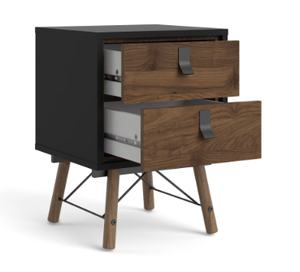 lot 58 image: Tvilum (Brand Rating 3.65) Ry 2-Drawer Black Matte and Walnut Nightstand 23.46 x 17.05 x 15.79