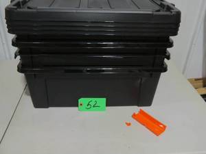 lot 52 image: IRIS 47 qt. Plastic Storage Box in Black with Sturdy Lid 4-Pack - Damaged