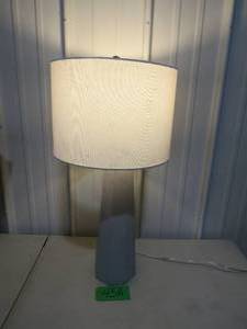 lot 43A image: White Concrete Pillar Table Lamp with White Fabric Shade