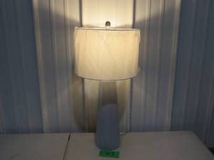 lot 43 image: White Concrete Pillar Table Lamp with White Fabric Shade