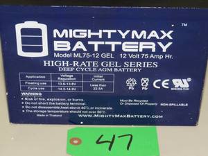 lot 47 image: MIGHTY MAX BATTERY 12-Volt 75 Ah GEL Rechargeable Sealed Lead Acid (SLA) Battery