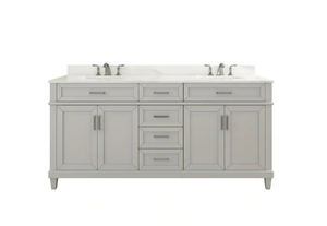 lot 2 image: Home Decorators Collection Talmore 60 in. Double Vanity in Sky Grey with Artificial Carrara Vanity Top with White Basin