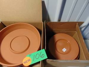 lot 106 image: 30 Pack Lot - Terra 13 in. Terra Cotta Plastic Planter Saucer Tray