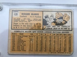 lot 5 image: Topps 1963 Topps baseball card #120 ROGER MARIS Yankees