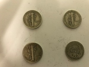 lot 110 image: 3 mercury dimes and 1 barber dime