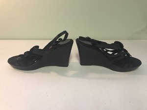 lot 134 image: AEROSOLES Oracle black patent leather strappy embellished wedge sandals