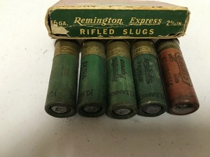 lot 186 image: Vintage full box Remington Express 16 gauge 2 916 rifled slugs