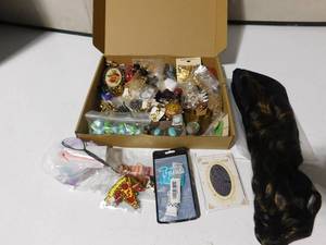 lot 269 image: Box of jewelery, new wig and more