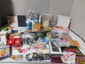lot 296 image: box of party and craft supplies and ornaments