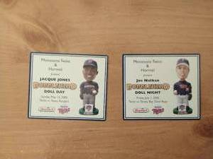 lot 7 image: Autographed Minnesota Twins Jacque Jones And Joe Nathan Bobblehead
