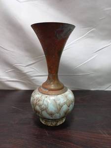 lot 51 image: Old Hand Painted Brass And Ceramic Delft Vase