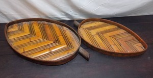 lot 61 image: Two Vintage Split Bamboo Leaf Shaped Serving Trays