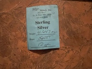 lot 30 image: 12 Gauge Sterling Silver Bar From Stebgo