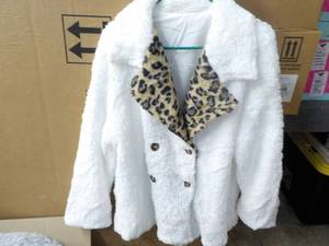 lot 103 image: White Soft Jacket with Leopard Trim...