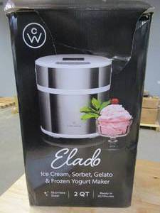 lot 280 image: ChefWave Elado 2 Qt Automatic Frozen Yogurt, Sorbet, Gelato, Ice Cream Maker Includes 2 Pack Reusable Freezer Storage Container (OPEN BOX)