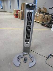 lot 390 image: Lasko Portable Electric 42 Oscillating Tower Fan with Nighttime Setting, Timer and Remote Control for Indoor, Bedroom and Home Office Use, Silver, T42951 (USED, OPEN BOX)
