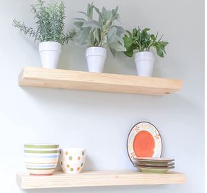 lot 411 image: Willow & Grace Caro 24 Floating Wood Wall Mount Shelves, Set of 2 (Open Box)