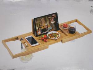 lot 414 image: Utoplike Bamboo Bathtub Caddy (PLASTIC WRAPPED)