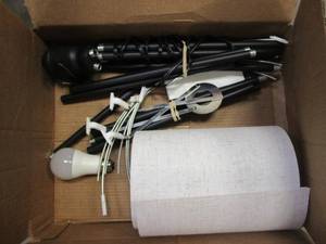 lot 444 image: Black Tripod Floor Lamp with White Shade (OUT OF ORIGINAL BOX)