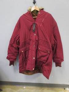 lot 447 image: Hanna Nikole Womens Hooded Fleece Lined Coat, Faux Fur Jacket with Pockets in Wine Red - Size 28W