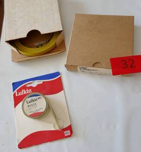 lot 32 image: 3 New Lufkin tape measure refills, 38x50ft and 12 x 12