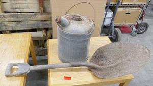 lot 124 image: Vintage huge shovel and gasoil can