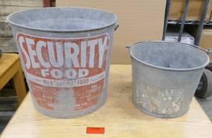 lot 128 image: 2 Vintage galvanized buckets both with handles