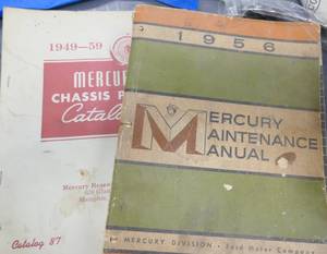 lot 255 image: 1956 Mercury Maintenance manual and 49-59 cassis parts catalog