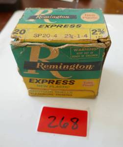 lot 268 image: Vintage Remington 20 gauge box, in fair condition, with 13 shells