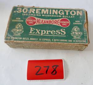 lot 278 image: Vintage Remington 30 cal cartridges - 9 bullets