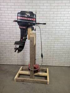 lot 489 image: Mercury 6HP Outboard Motor w Stand and Fuel Tank - NO SHIPPING