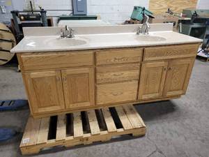 lot 485 image: Double Sink Bathroom Vanity, Sink and Faucets - NO SHIPPING