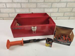 lot 540 image: Remington Powder Actuated Tool w .22 Cal Cartridges and Fasteners in Steel STACK-ON Toolbox