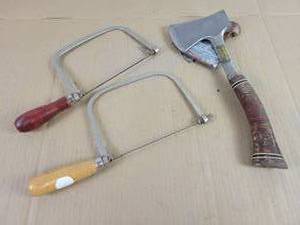 lot 566 image: Hatchet and (2) Coping Saws