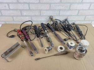lot 570 image: (10) Soldering Irons and Assorted Solder  Flux