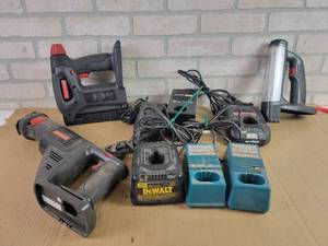lot 643 image: Craftsman 19.2V Power Tools and Assorted Battery Chargers (DeWalt, Craftsman, Makita and Earthquake)