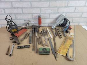 lot 655 image: Assorted Hand Tools, Timing Light, Antique Volt Meter and More