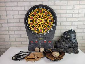 lot 685 image: Electronic Dartboard, Rollerblades and Baseball Gloves - NO SHIPPING