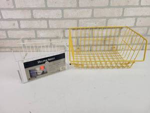 lot 702 image: (2) Helper Shelves (5.25 x 1.75 x 5.25) and Wire Basket