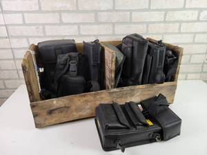 lot 711 image: (9) Assorted Tool Pouches w Crate - NO SHIPPING
