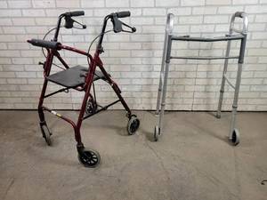 lot 733 image: Rolling Walker  Seat and Aluminum Walker - NO SHIPPING