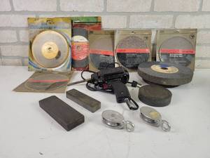 lot 787 image: WEN Model 450 Soldering Gun, Grinding Wheels, Cut-Off Wheels, Pulleys, Sharpening Stones and More