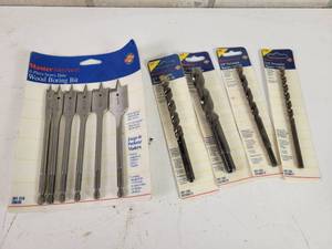lot 797 image: NEW Master Mechanic Wood Boring Bit Kit - Sizes from 516 to 1 and (4) Masonry Bits from 38 to 34