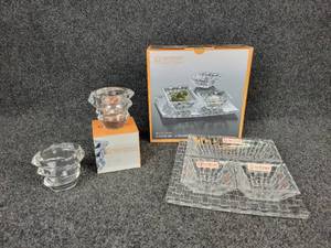 lot 642 image: NEW Pair of Slice Votive Cups by NACHTMANN and Crystal Bossa Nova NACHTMANN Serving Set