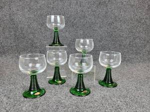 lot 784 image: Set of (6) NEW Bckling Wine Glasses with Green Stems - Made in Germany