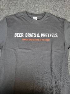 lot 812 image: Lot of (3) NEW Small Short Sleeved T-Shirts Beer, Brats & Pretzels - German Engineering at its Finest