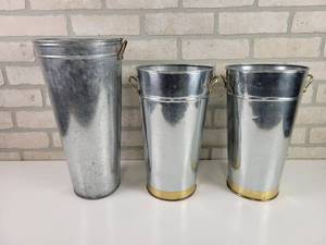 lot 510 image: (3) Tall Galvanized Decorative Buckets