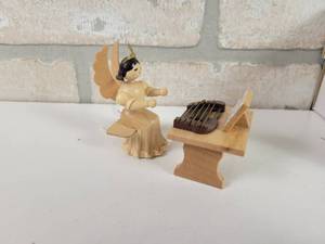 lot 565 image: (2) Erzgebirge Wooden Figures  Angel Playing Harpsichord 3.5 Long - Made in Germany