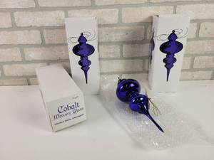 lot 586 image: (3) New Cobalt Mercury Glass Double Finial Ornaments
